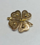 Vintage Estate Sale 18 Karat Yellow Gold and Genuine Pink Coral Four Leaf Clover Pendant