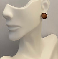 Sterling Silver and 10mm Brown Goldstone "Venturina" Cabochon Beaded Edge Bezel-set Post Earrings