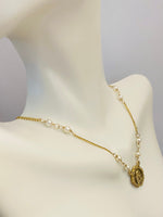 Vintage NOS 1980's 14K Yellow Gold Angel Cherub 17" Necklace with Freshwater Pearls