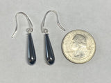 Sterling Silver and Genuine Gemstone 6 x 20mm Teardrop Dangle Earrings (Black Onyx-Pink Quartz-Hematite)