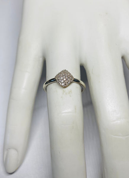 Sterling Silver and 18 Karat Gold Genuine 0.20 Carat TW Diamond Pavé Rhomboid Design Ring