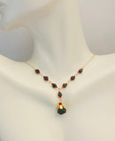 14 Karat Yellow Gold and Genuine Azabache Jet & Coral "Y" Style 17" Necklace