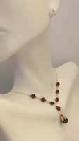 14 Karat Yellow Gold and Genuine Azabache Jet & Coral "Y" Style 17" Necklace