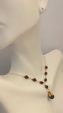 14 Karat Yellow Gold and Genuine Azabache Jet & Coral "Y" Style 17" Necklace