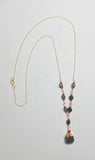 14 Karat Yellow Gold and Genuine Azabache Jet & Coral "Y" Style 17" Necklace