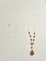 14 Karat Yellow Gold and Brown Goldstone Venturina "Y" Style 16" Necklace