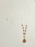 14 Karat Yellow Gold and Brown Goldstone Venturina "Y" Style 16" Necklace