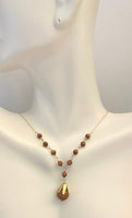 14 Karat Yellow Gold and Brown Goldstone Venturina "Y" Style 16" Necklace