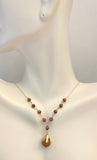 14 Karat Yellow Gold and Brown Goldstone Venturina "Y" Style 16" Necklace