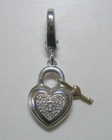 Sterling Silver & 14K Genuine Diamond Heart Lock and Key Charm