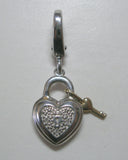 Sterling Silver & 14K Genuine Diamond Heart Lock and Key Charm