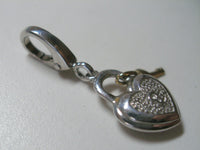 Sterling Silver & 14K Genuine Diamond Heart Lock and Key Charm