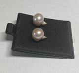 Vintage NOS 10K Rose Gold Signed IPS China 8mm Pink Freshwater Pearl and Diamond Stud Earrings