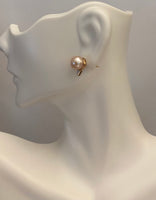 Vintage NOS 10K Rose Gold Signed IPS China 8mm Pink Freshwater Pearl and Diamond Stud Earrings