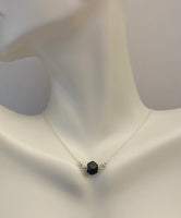 Sterling Silver and Genuine 6mm Azabache Jet Black Solitaire Cable Link Necklace