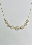 6.0-9.0mm Cultured Freshwater Pearl and Diamond-cut Bead Graduated Seven Pearl 17" Box Link Necklace in 14K Yellow Gold