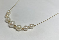 6.0-9.0mm Cultured Freshwater Pearl and Diamond-cut Bead Graduated Seven Pearl 17" Box Link Necklace in 14K Yellow Gold