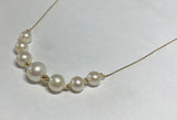 6.0-9.0mm Cultured Freshwater Pearl and Diamond-cut Bead Graduated Seven Pearl 17" Box Link Necklace in 14K Yellow Gold