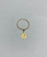 14 Karat Yellow Gold Rope Band Ring with 14K 8mm Saint Medal "Anillo de Medallita"