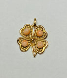 Vintage Estate Sale 18 Karat Yellow Gold and Genuine Pink Coral Four Leaf Clover Pendant