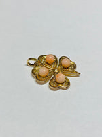 Vintage Estate Sale 18 Karat Yellow Gold and Genuine Pink Coral Four Leaf Clover Pendant