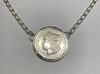 1884-O US Morgan Silver Dollar Coin in Sterling Silver 18" Necklace