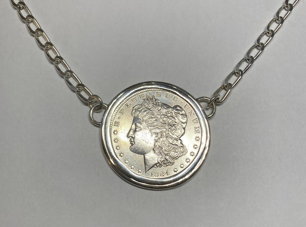 1884-O US Morgan Silver Dollar Coin in Sterling Silver 18" Necklace