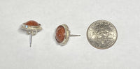 Sterling Silver and 10mm Brown Goldstone "Venturina" Cabochon Beaded Edge Bezel-set Post Earrings