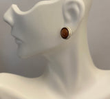 Sterling Silver and 10mm Brown Goldstone "Venturina" Cabochon Beaded Edge Bezel-set Post Earrings