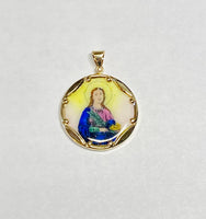 Vintage NOS 10K Yellow Gold Enameled Saint Lucy "Santa Lucia" 23.7mm Round Medal