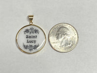 Vintage NOS 10K Yellow Gold Enameled Saint Lucy "Santa Lucia" 23.7mm Round Medal