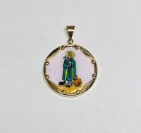 Vintage NOS 10K Yellow Gold Enameled Saint Martin de Porres 23.7mm Round Medal