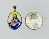 Vintage NOS 10K Enameled Virgin of Montserrat & Sacred Heart 25mm x 20mm Oval Scapular Medal