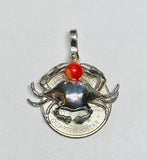 Sterling Silver and Genuine Coral Crab Pendant