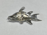 Sterling Silver and Genuine 0.02 carat Diamond or Sapphire Hog Snapper Fish Pendant