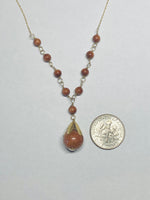 14 Karat Yellow Gold and Brown Goldstone Venturina "Y" Style 16" Necklace