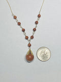 14 Karat Yellow Gold and Brown Goldstone Venturina "Y" Style 16" Necklace