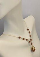 14 Karat Yellow Gold and Brown Goldstone Venturina "Y" Style 16" Necklace