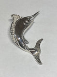 Sterling Silver and Genuine 0.02 carat Diamond 2.12" Marlin Fish Pendant