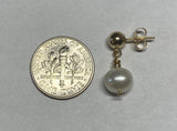 14 Karat Yellow Gold Ball with 7mm Freshwater Pearl Dangling Post Earrings