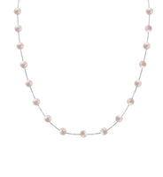 14k White Gold & Pink 6mm Freshwater Cultured Pearl Box Link 17" Station Necklace