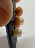 Vintage 14 Karat Yellow Gold Genuine Pink Coral and Freshwater Pearl Dangle Post Earrings