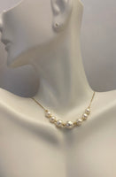 6.0-9.0mm Cultured Freshwater Pearl and Diamond-cut Bead Graduated Seven Pearl 17" Box Link Necklace in 14K Yellow Gold