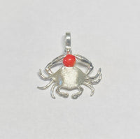 Sterling Silver and Genuine 6mm Coral Crab Pendant with Textured Finish