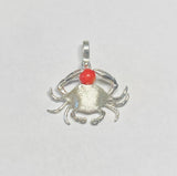 Sterling Silver and Genuine 6mm Coral Crab Pendant with Textured Finish