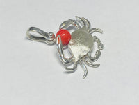 Sterling Silver and Genuine 6mm Coral Crab Pendant with Textured Finish