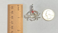 Sterling Silver and Genuine 6mm Coral Crab Pendant with Textured Finish