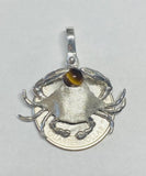 Sterling Silver and Genuine 6mm Tiger's Eye Crab Pendant with Textured Finish