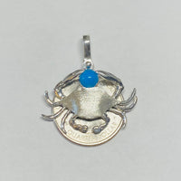 Sterling Silver and Genuine 6mm Turquoise Crab Pendant with Textured Finish