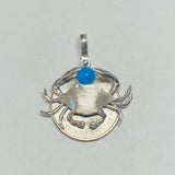 Sterling Silver and Genuine 6mm Turquoise Crab Pendant with Textured Finish